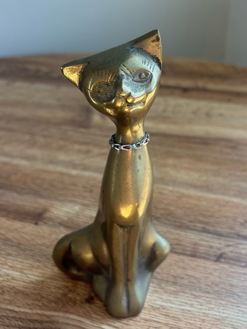 Vintage Solid Brass Cat Figurine 6.75” H Statue, Mid Century Modern